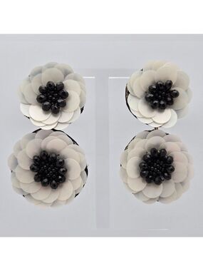 Ink + Alloy Handmade Double White Flower Designer Earrings 2.5''